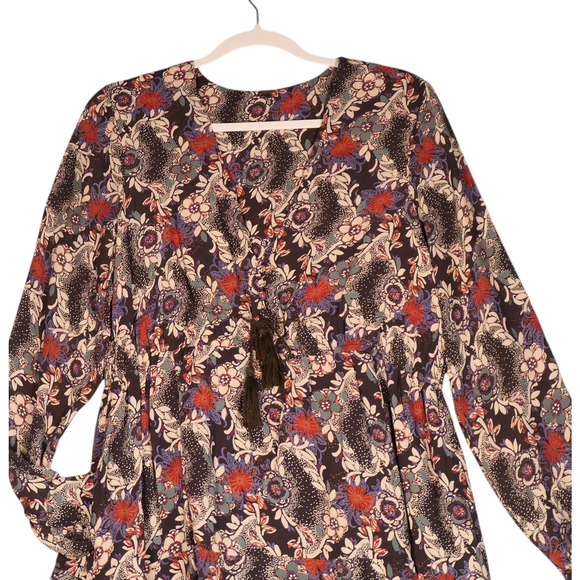 Free People Mini Dress Women Medium Floral Lightweight Baby Doll Drawstring Boho - Picture 2 of 11